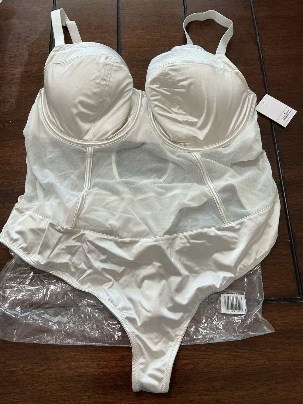 Auden Women's Satin & Mesh Lightly Lined Lingerie Bodysuit